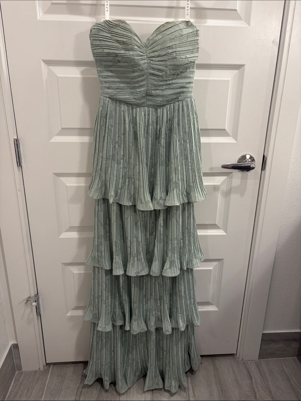 Azazie Strapless Tiered Ruffle Maxi Dress - Sage